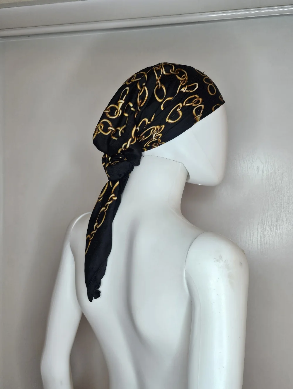 Black & Gold Chain Print Head Scarf - Women Accessories
